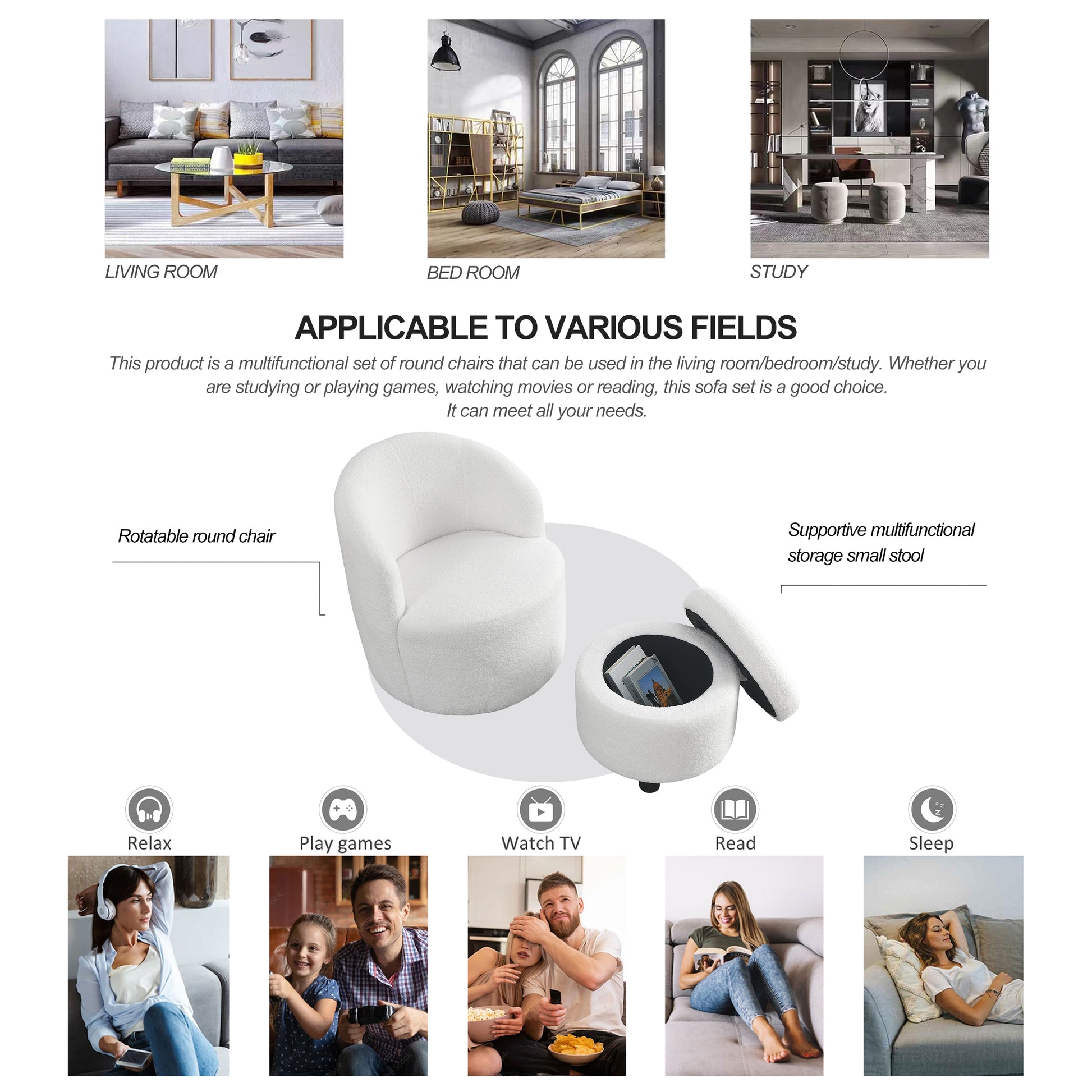 Video Welike Swivel Barrel Chair, Living Room Swivel Chair With Round Storage Chair, 360 Swivel Club Chair, Nursery, Bedroom, Office, Hotel With Upholstered Modern Armchair, Teddy Fabric White Teddy Foam Fabric