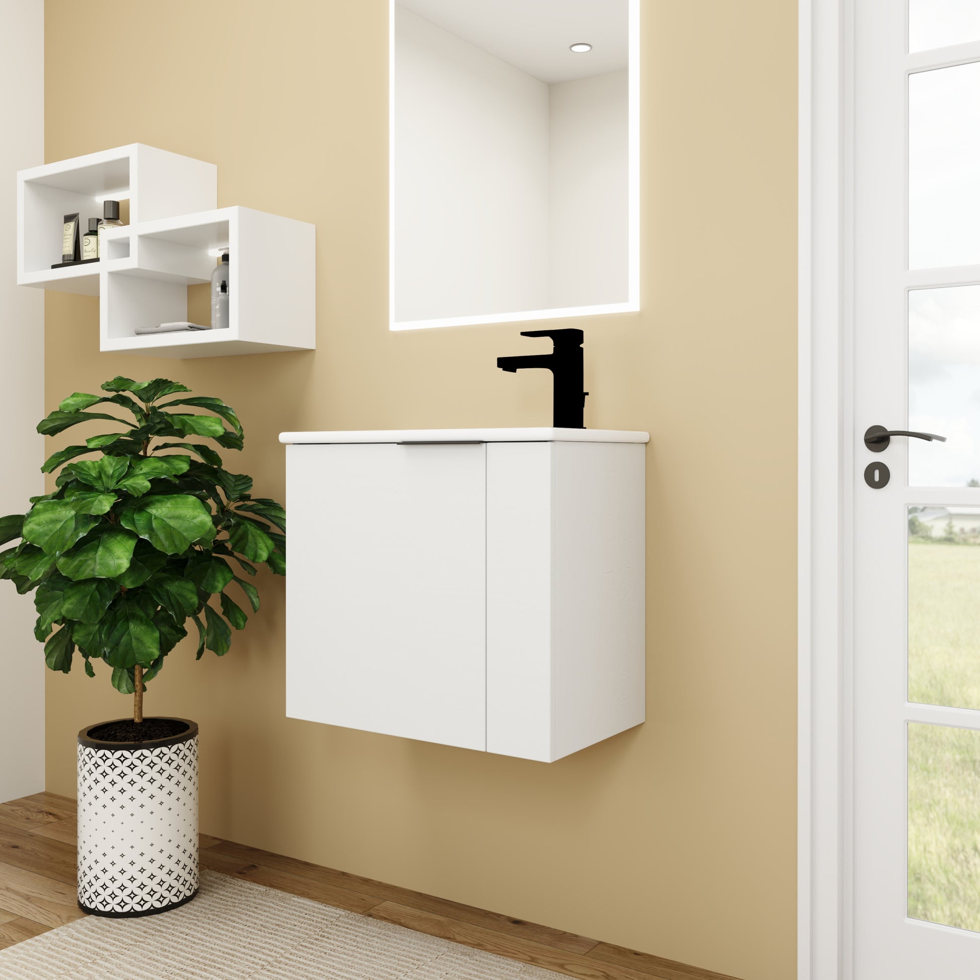 Bathroom Vanity With Sink 22 Inch For Small Bathroom,Floating Bathroom Vanity With Soft Close Door,Small Bathroom Vanity With Sink, 22X13 Kd Packing White 1 Soft Close Doors Bathroom Wall Mounted Modern Plywood Plywood