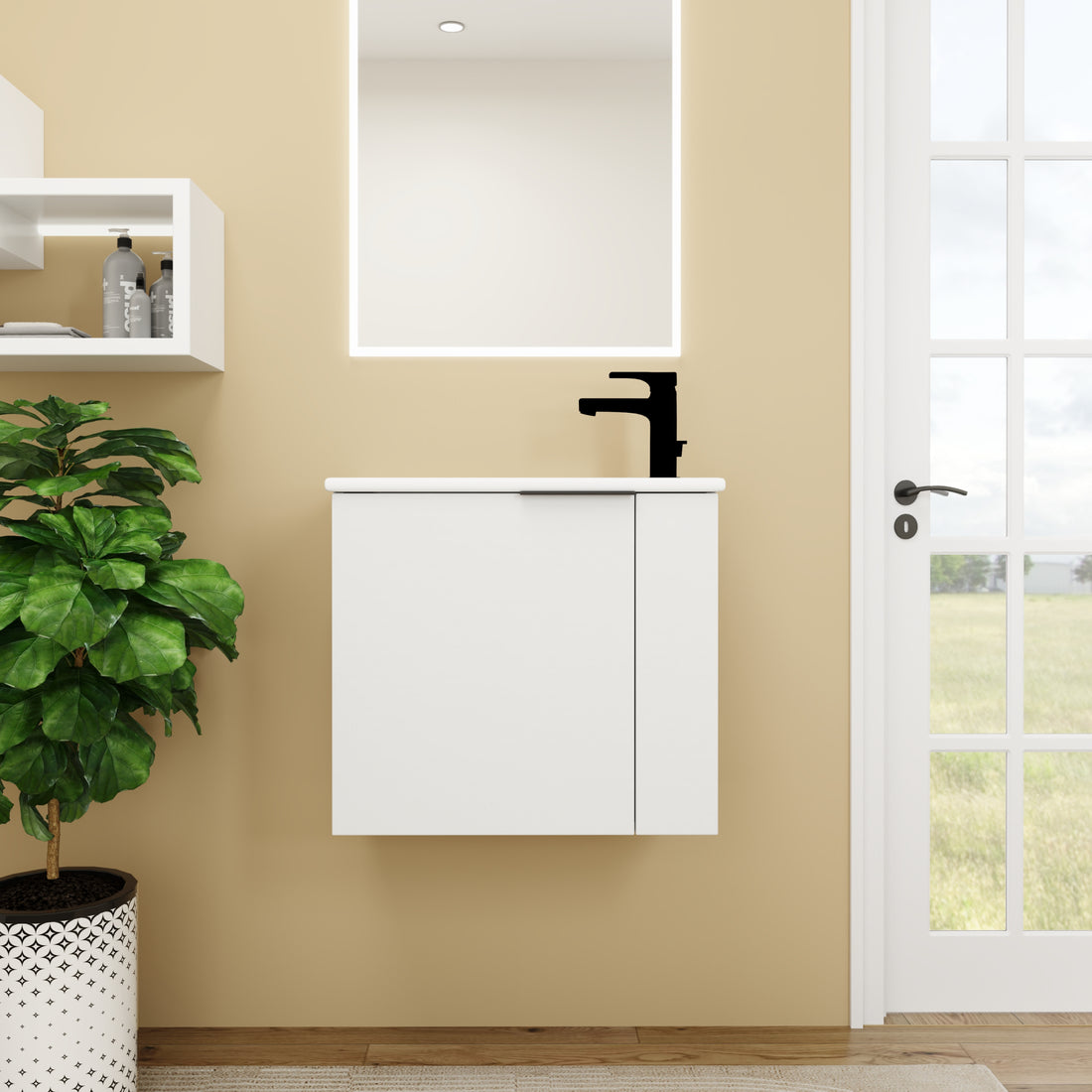 Bathroom Vanity With Sink 22 Inch For Small Bathroom,Floating Bathroom Vanity With Soft Close Door,Small Bathroom Vanity With Sink, 22X13 Kd Packing White 1 Soft Close Doors Bathroom Wall Mounted Modern Plywood Plywood