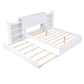 Queen Size Storage Platform Bed With Pull Out Shelves And Twin Xl Size Trundle, White White Solid Wood Mdf