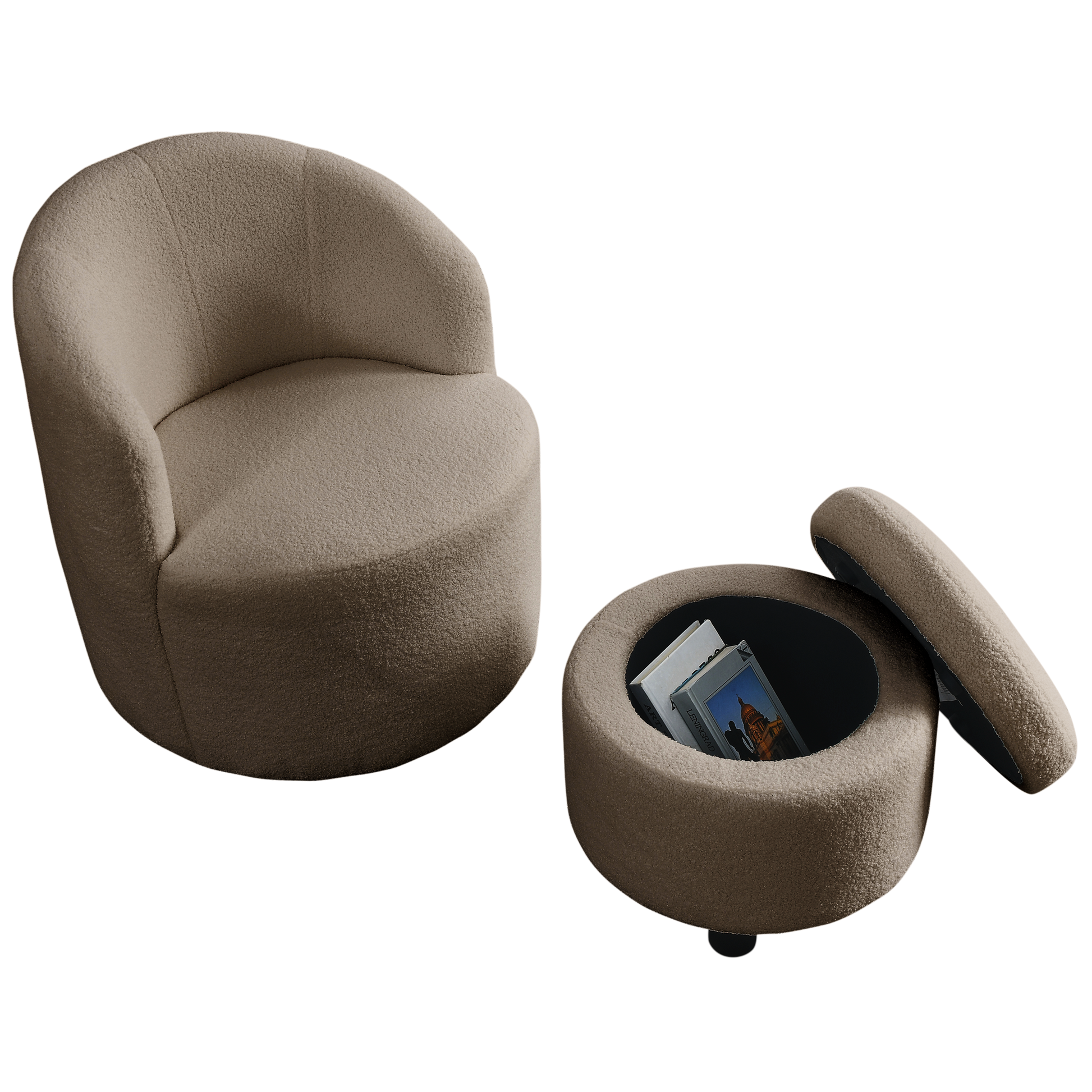 Video Welike Swivel Barrel Chair, Living Room Swivel Chair With Round Storage Chair, 360 Swivel Club Chair, Nursery, Bedroom, Office, Hotel With Upholstered Modern Armchair, Teddy Fabric Coffee Foam Fabric