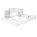 Queen Size Storage Platform Bed With Pull Out Shelves And Twin Xl Size Trundle, White White Solid Wood Mdf