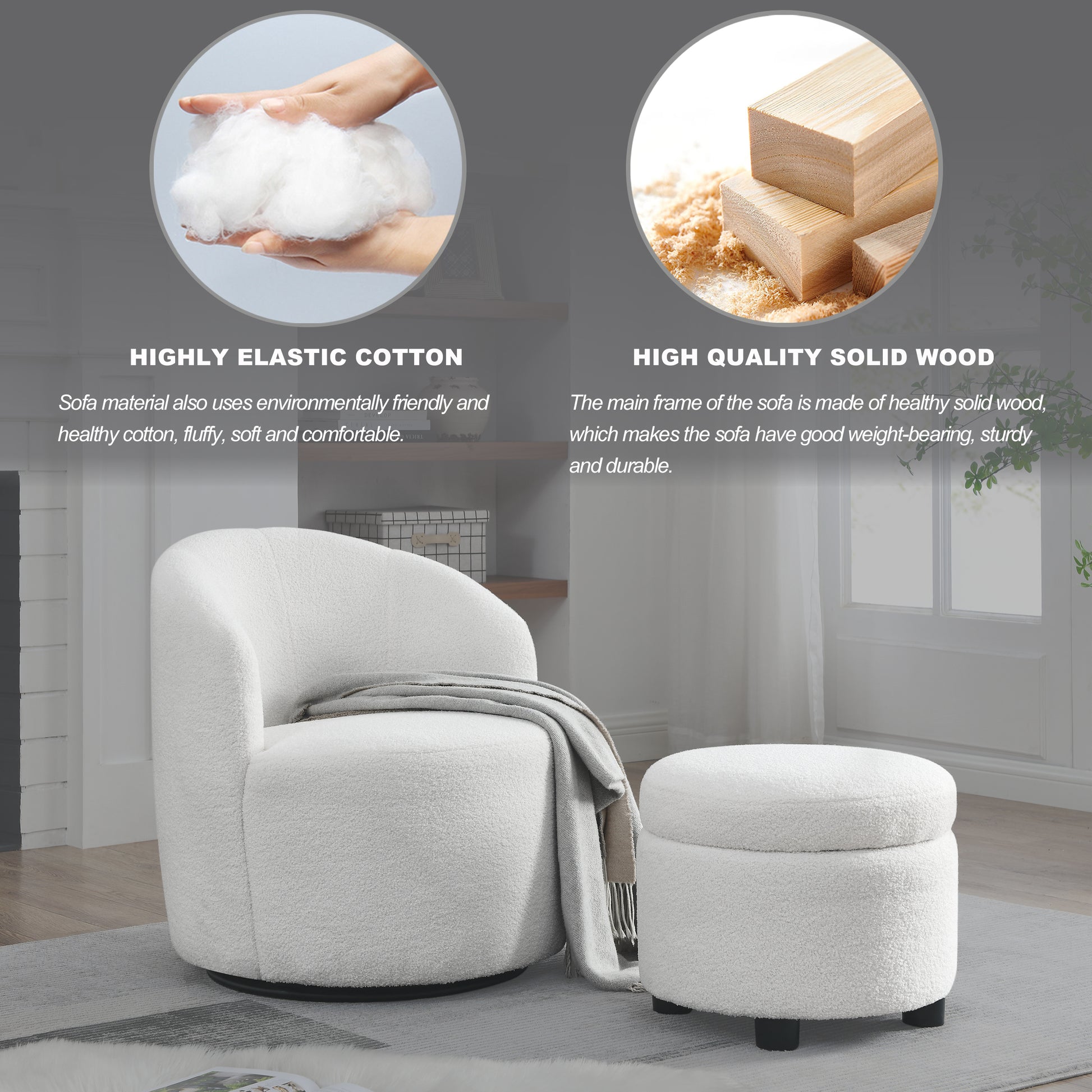 Video Welike Swivel Barrel Chair, Living Room Swivel Chair With Round Storage Chair, 360 Swivel Club Chair, Nursery, Bedroom, Office, Hotel With Upholstered Modern Armchair, Teddy Fabric White Teddy Foam Fabric