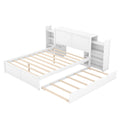 Queen Size Storage Platform Bed With Pull Out Shelves And Twin Xl Size Trundle, White White Solid Wood Mdf