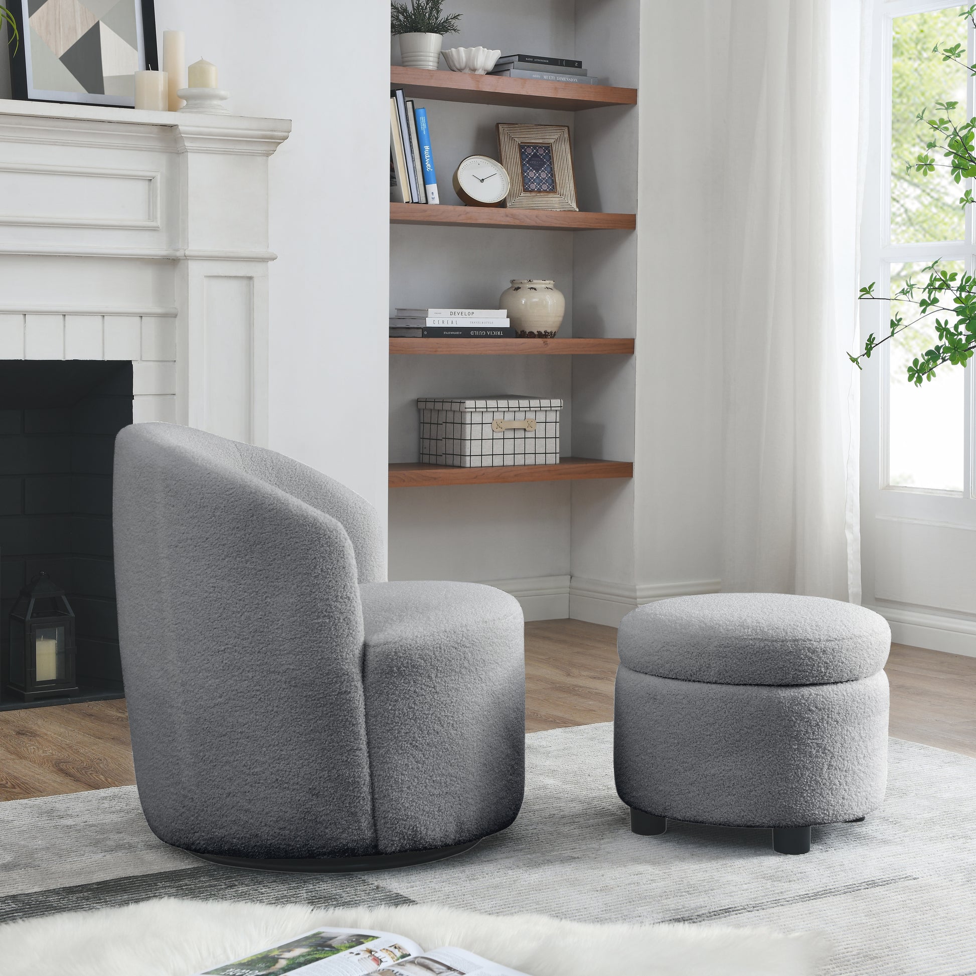 Video Welike Swivel Barrel Chair, Living Room Swivel Chair With Round Storage Chair, 360 Swivel Club Chair, Nursery, Bedroom, Office, Hotel With Upholstered Modern Armchair, Teddy Fabric Grey Teddy Foam Fabric
