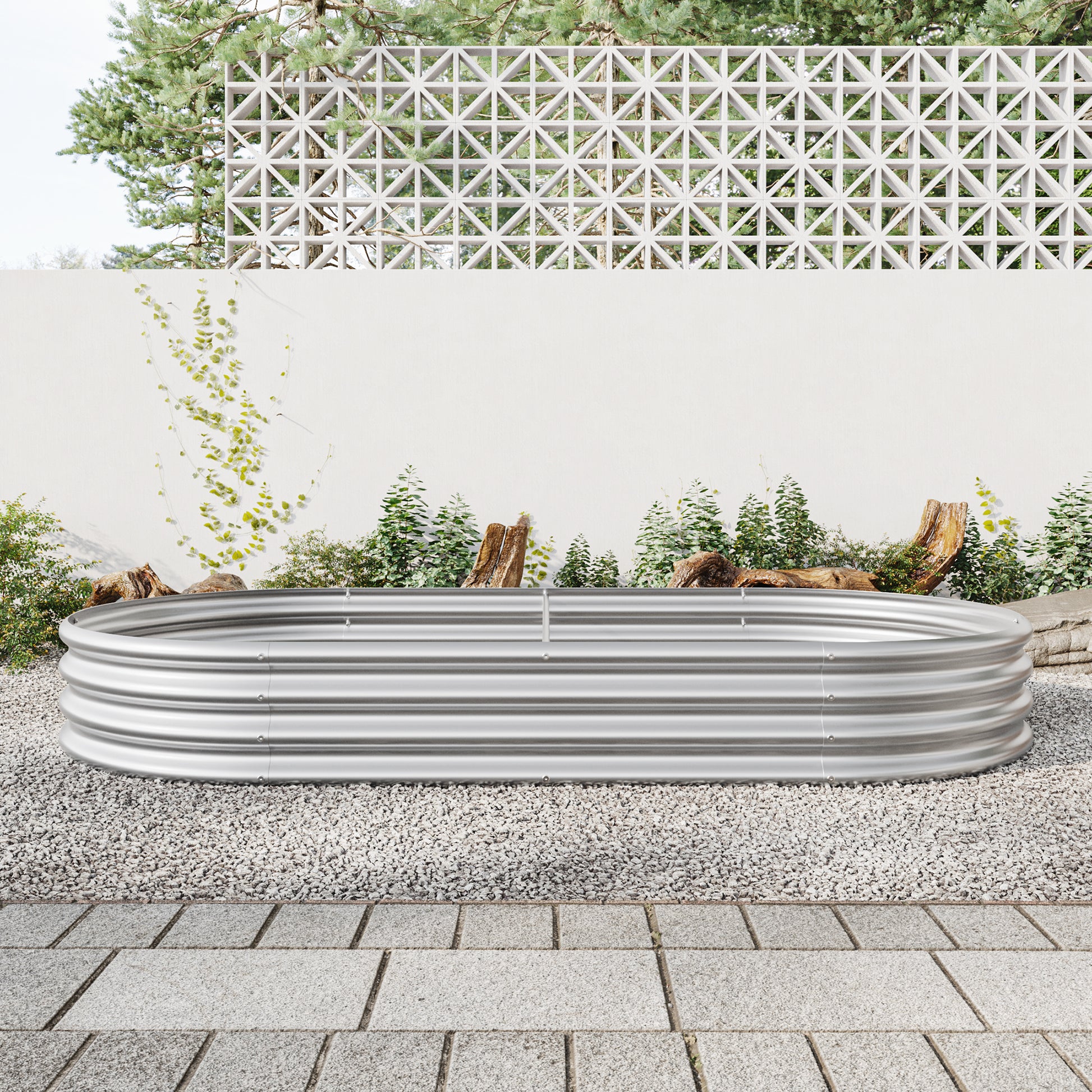 Raised Garden Bed Outdoor,Oval Large Metal Raised Planter Bed For For Plants, Vegetables, And Flowers Silver Silver Garden & Outdoor Metal