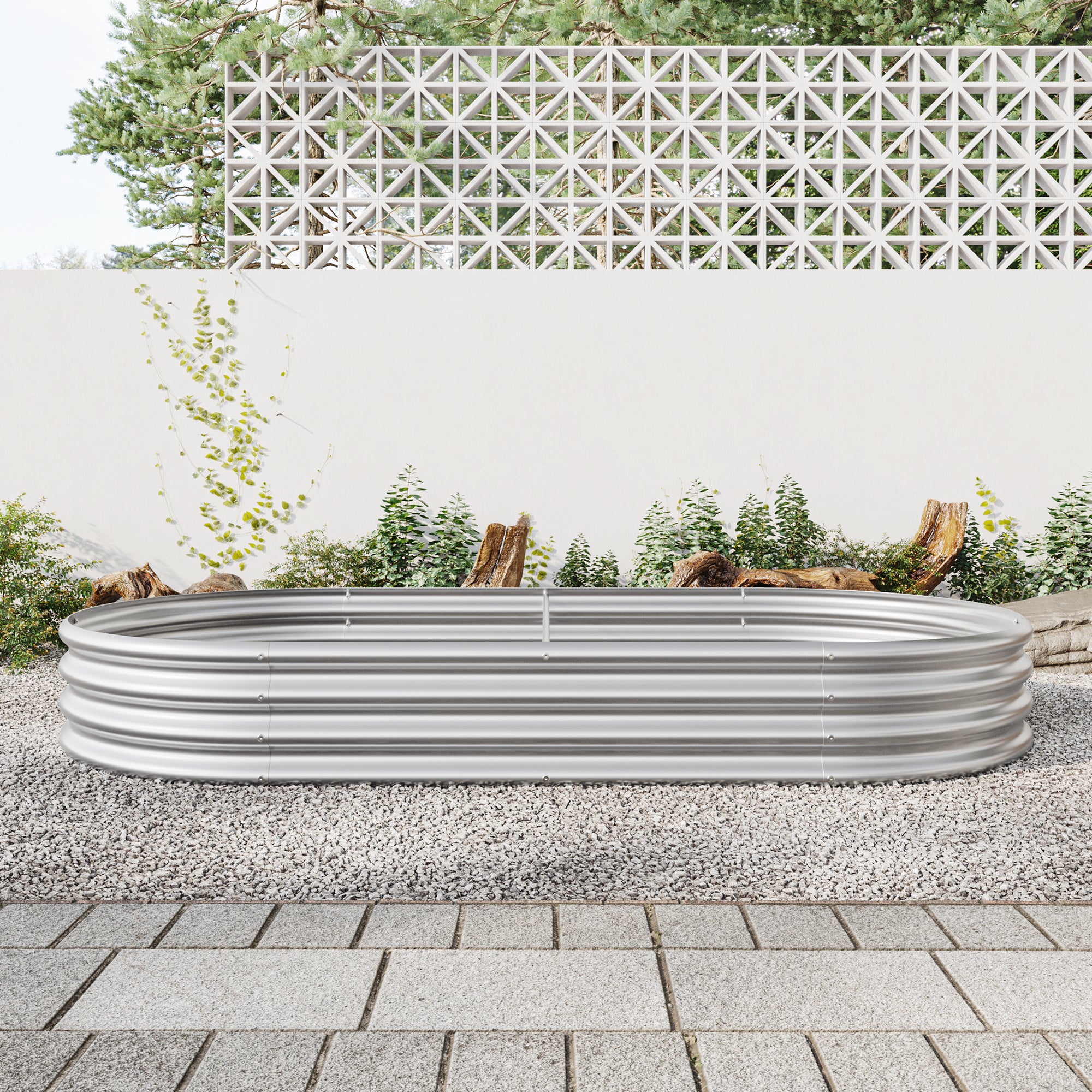 Raised Garden Bed Outdoor, Oval Large Metal Raised silver-garden & outdoor-metal