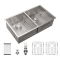 33X19 Undermount Double Bowl Kitchen Sink 50 50 In 18 Gauge Stainless Steel With 9 Inch Deep Basin Brushed Nickel Stainless Steel