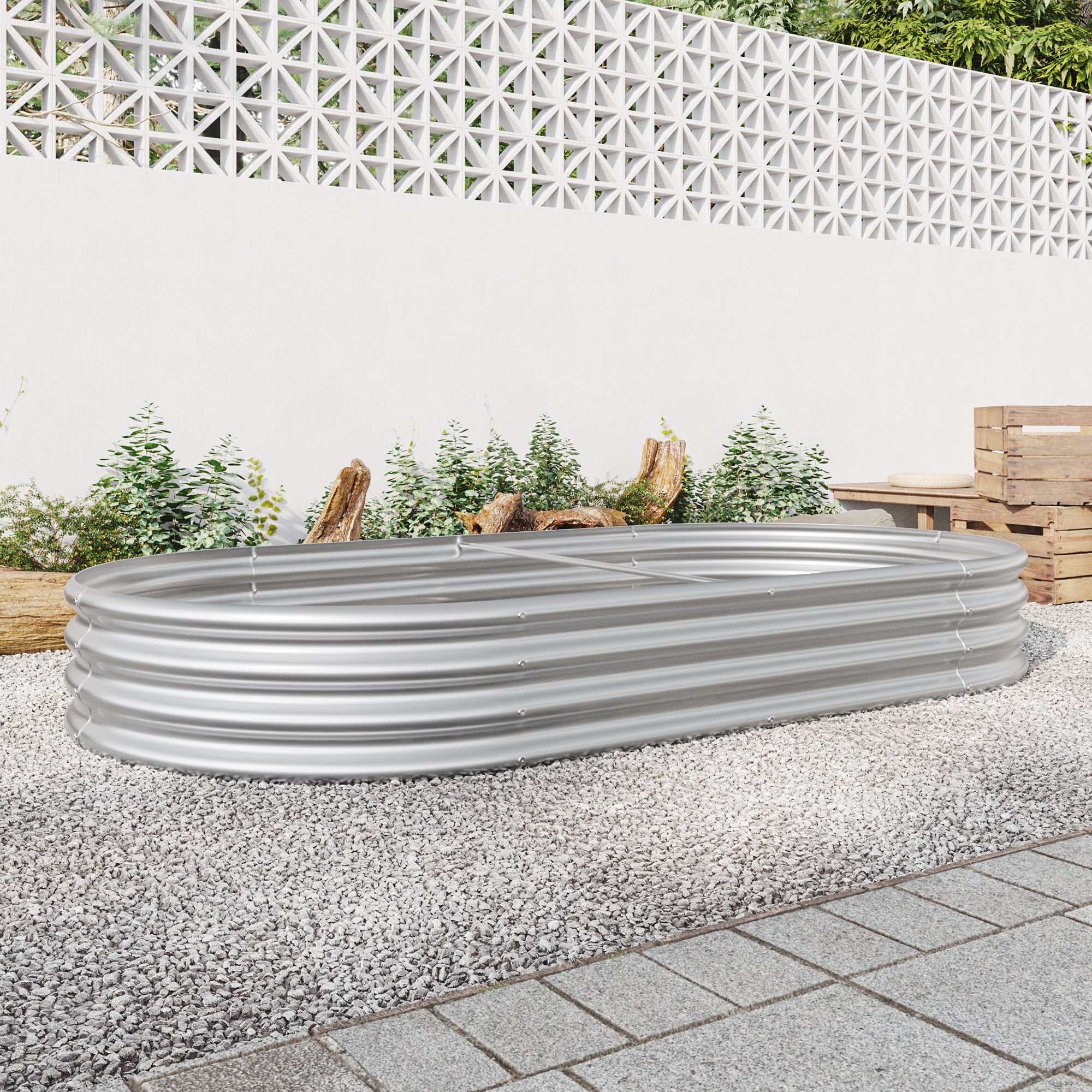 Raised Garden Bed Outdoor, Oval Large Metal Raised silver-garden & outdoor-metal