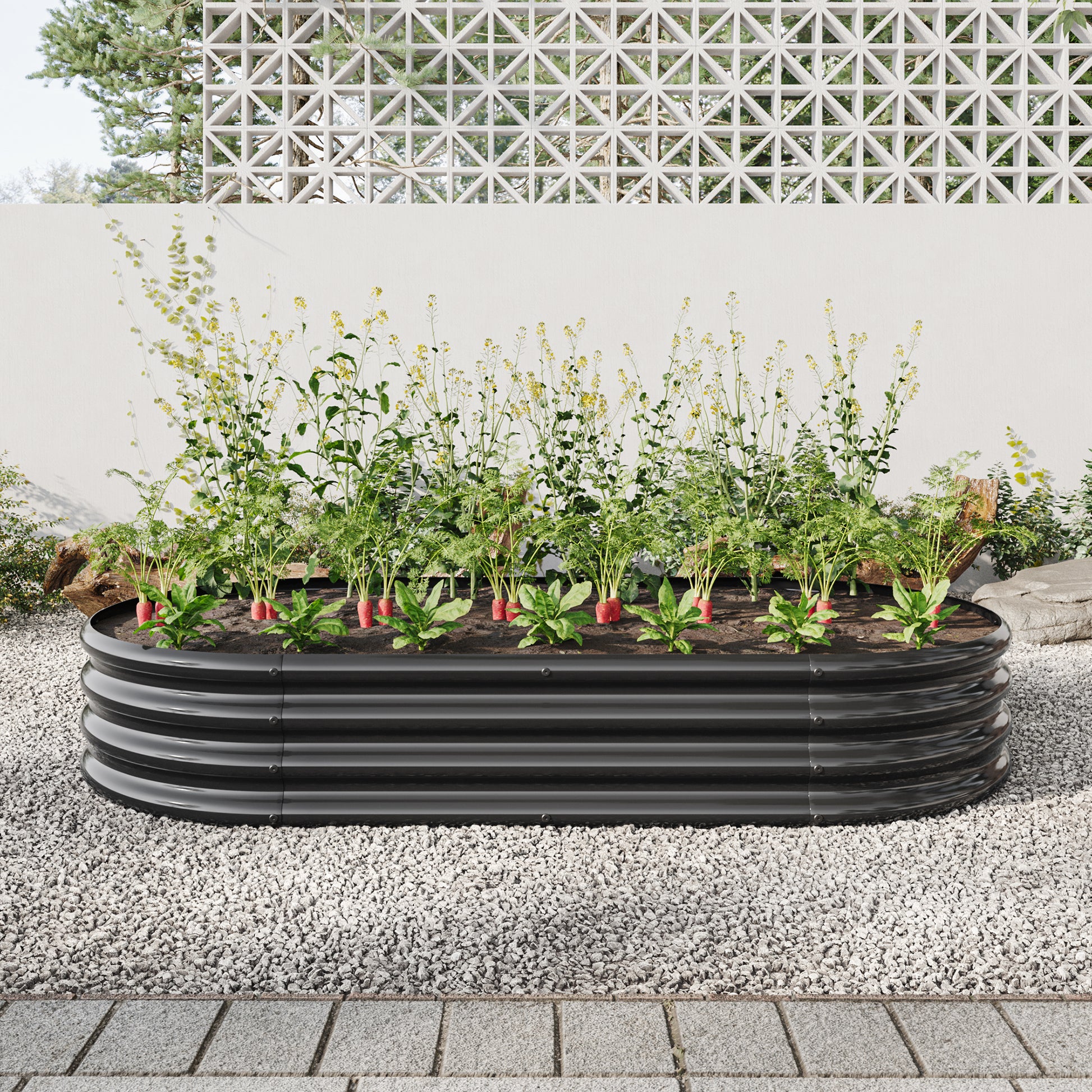 Raised Garden Bed Outdoor,Oval Large Metal Raised Planter Bed For For Plants, Vegetables, And Flowers Black Black Metal