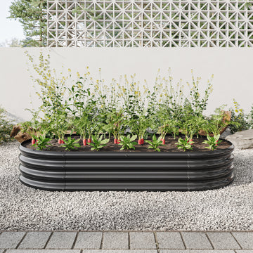 Raised Garden Bed Outdoor,Oval Large Metal Raised Planter Bed For For Plants, Vegetables, And Flowers Black Black Metal