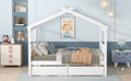 Full Size Wooden House Bed With Drawers, White White Solid Wood Mdf