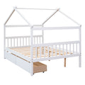 Full Size Wooden House Bed With Drawers, White White Solid Wood Mdf