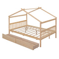 Full Size Wooden House Bed With Drawers, Natural Natural Solid Wood Mdf