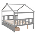 Full Size Wooden House Bed With Drawers, Gray Gray Solid Wood Mdf