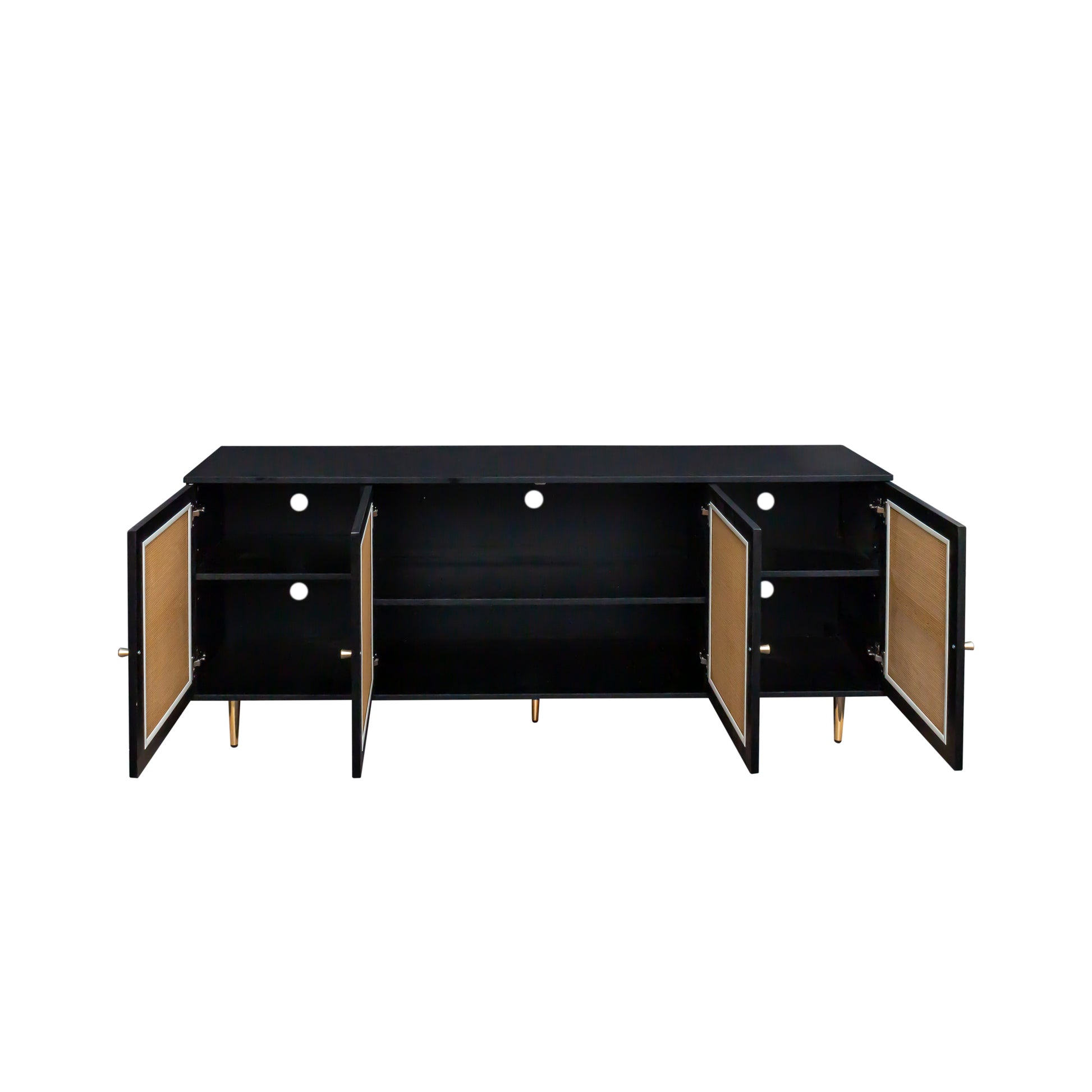 Rattan Sideboard Buffet Cabinet, Kitchen Storage Cabinet Console Table With Adjustable Shelves For Living Room, Dining Room, Bedroom Black Black Mdf