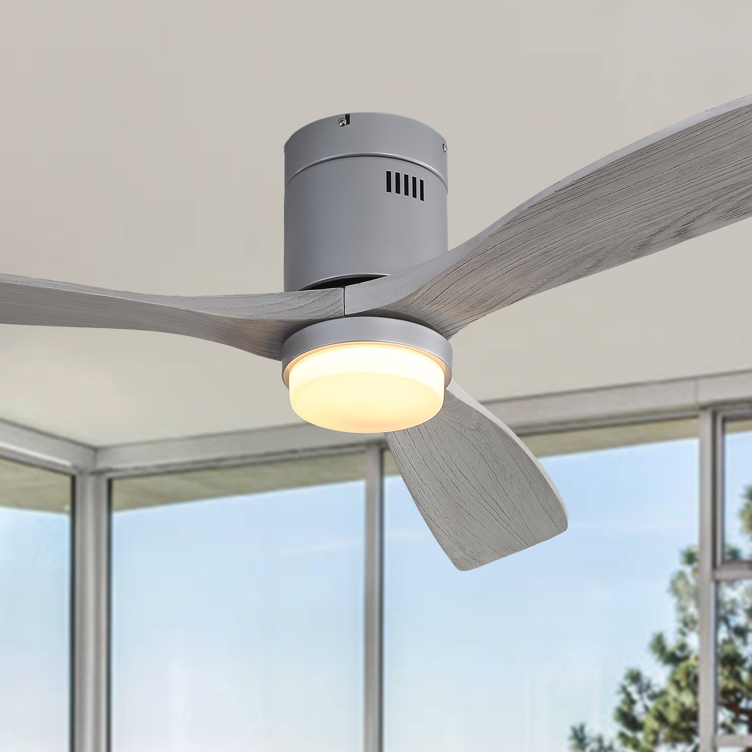 52 Inch Indoor Ceiling Fan With Dimmable 6 Speed silver-metal & wood