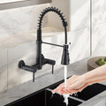 3 Functions Wall Mounted Bridge Kitchen Faucet Matte Black Stainless Steel