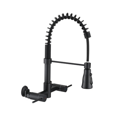 3 Functions Wall Mounted Bridge Kitchen Faucet Matte Black Stainless Steel