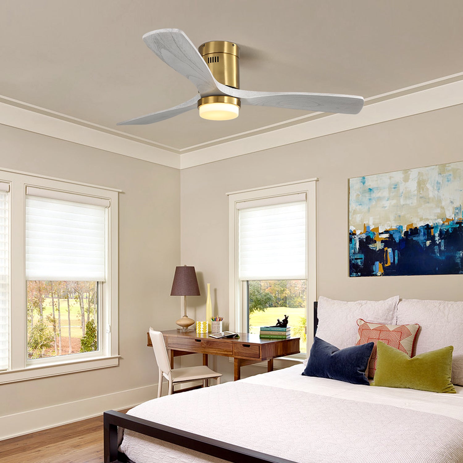 52 Inch Decorative LED Ceiling Fan With Dimmable LED gold-metal & wood