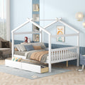 Full Size Wooden House Bed With Drawers, White White Solid Wood Mdf