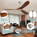 60 Inch Indoor Modern Ceiling Fan With 6 Speed Remote Control 3 Solid Wood Blade For Living Room Brushed Nickel Metal & Wood