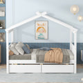 Full Size Wooden House Bed With Drawers, White White Solid Wood Mdf