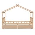 Twin Size Wooden House Bed With Drawers, Natural Natural Solid Wood Mdf