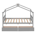 Twin Size Wooden House Bed With Drawers, Gray Gray Solid Wood Mdf