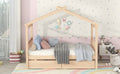 Full Size Wooden House Bed With Drawers, Natural Natural Solid Wood Mdf