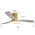 52 Inch Decorative Led Ceiling Fan With Dimmable Led Light 6 Speed Remote 3 Solid Wood Blades Reversible Dc Motor For Living Room Gold Metal & Wood