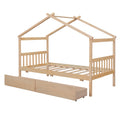 Twin Size Wooden House Bed With Drawers, Natural Natural Solid Wood Mdf