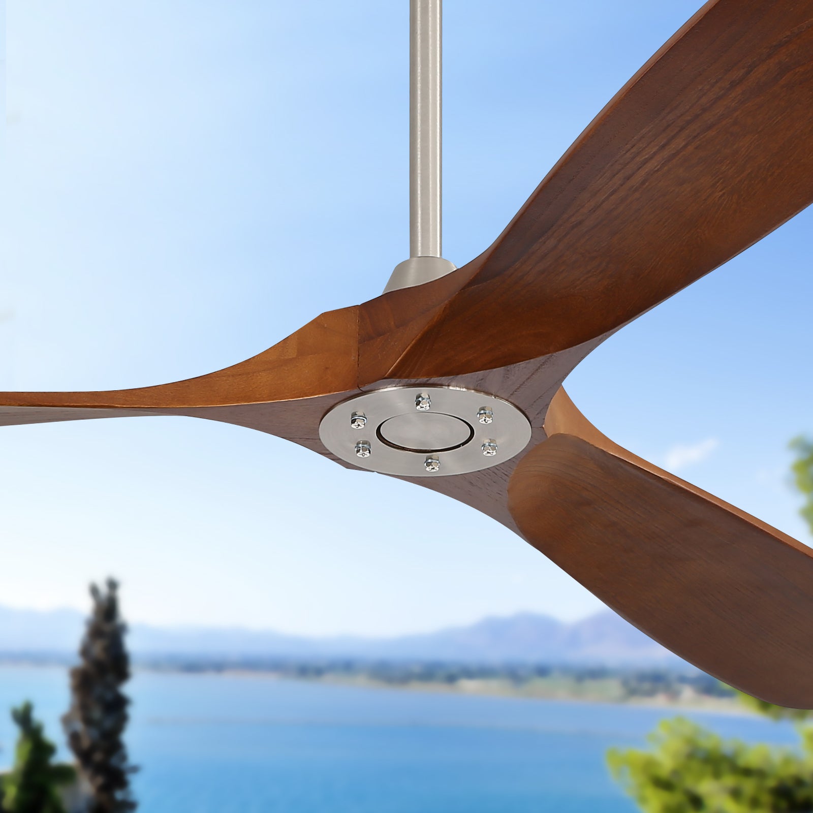 60 Inch Indoor Modern Ceiling Fan With 6 Speed Remote brushed nickel-metal & wood