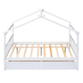 Full Size Wooden House Bed With Drawers, White White Solid Wood Mdf