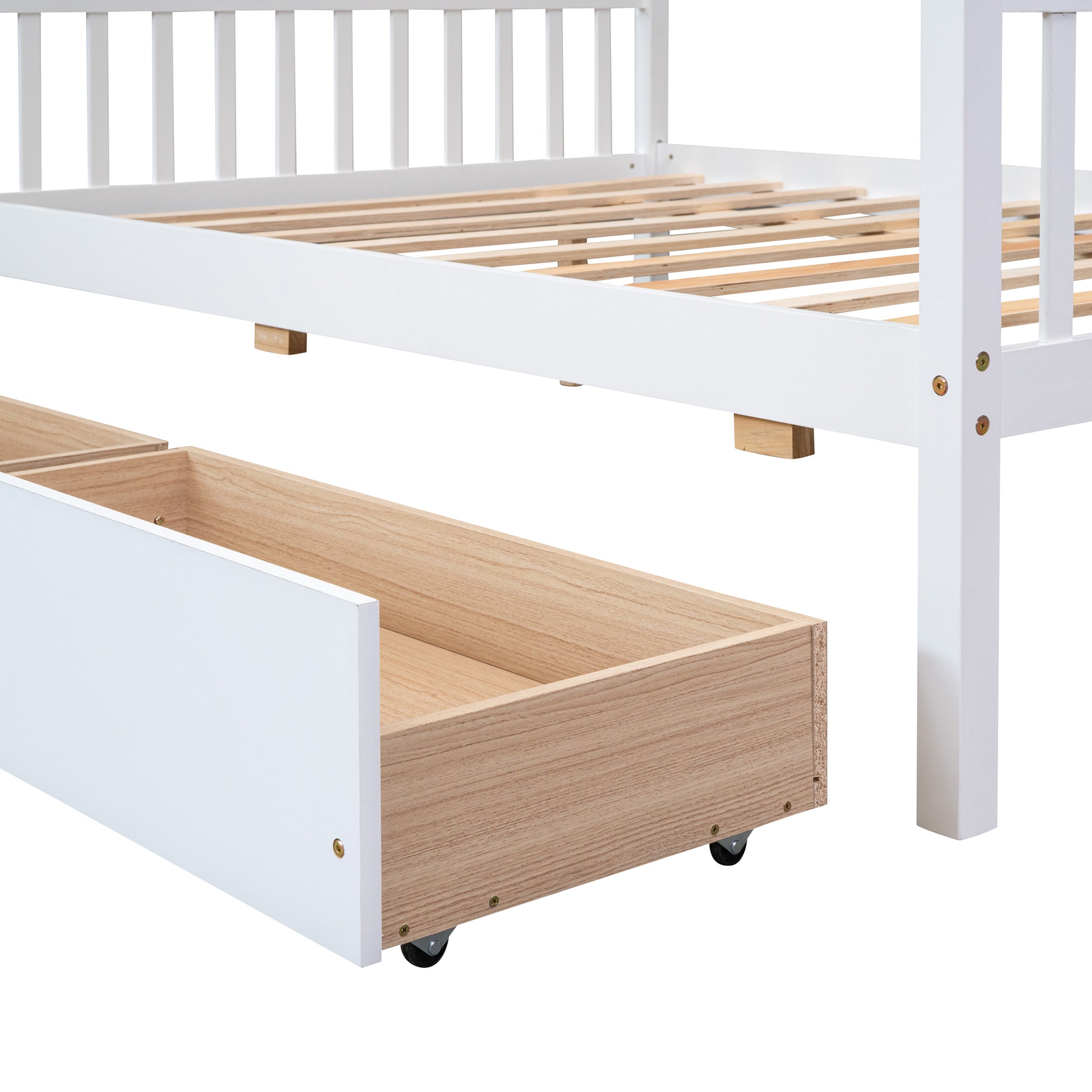 Full Size Wooden House Bed With Drawers, White White Solid Wood Mdf