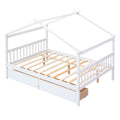 Full Size Wooden House Bed With Drawers, White White Solid Wood Mdf