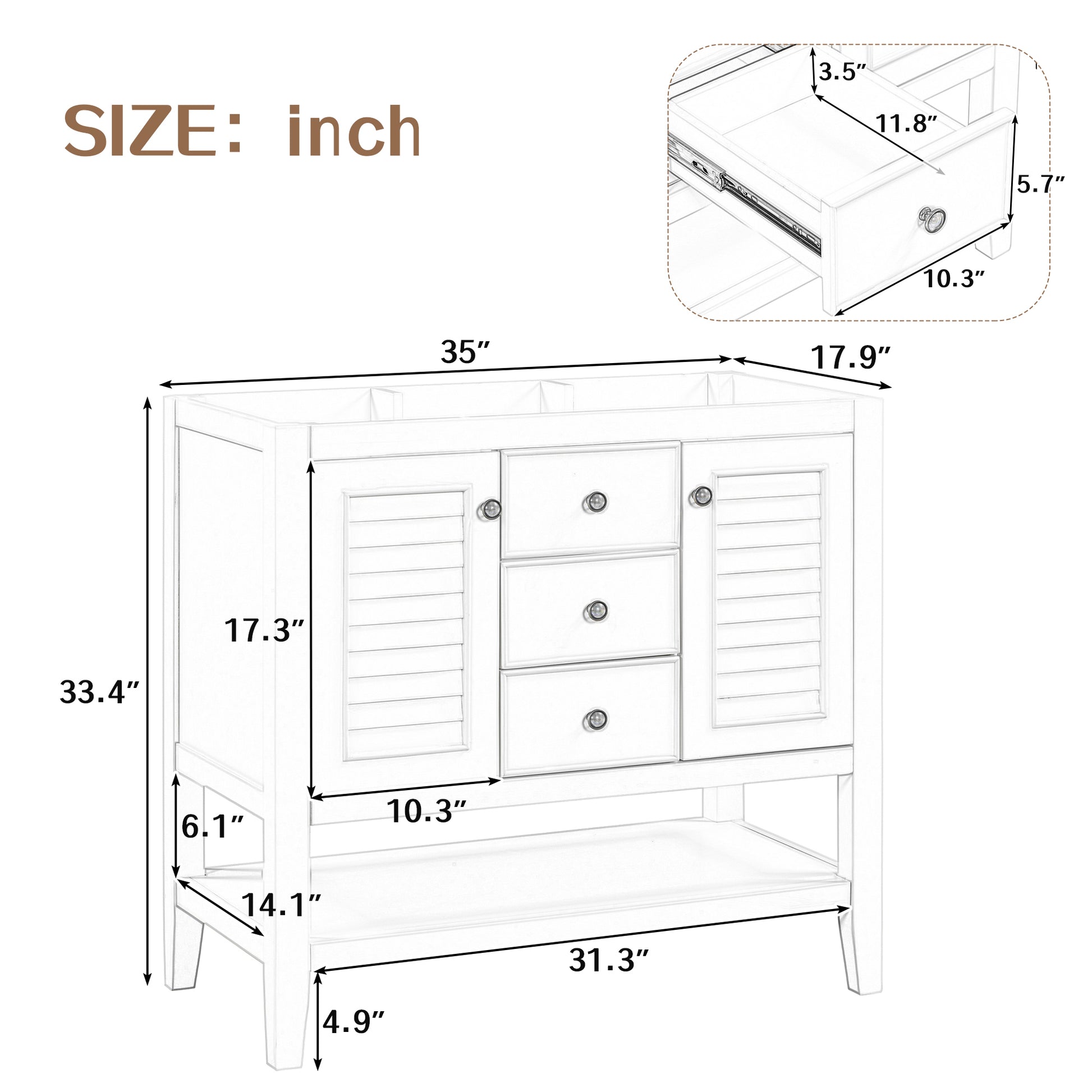 36" Bathroom Vanity Without Sink, Cabinet Base Only, Two Cabinets And Drawers, Open Shelf, Solid Wood Frame, Grey Grey Solid Wood Mdf