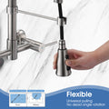 3 Functions Wall Mounted Bridge Kitchen Faucet Brushed Nickel Stainless Steel