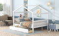 Full Size Wooden House Bed With Drawers, White White Solid Wood Mdf