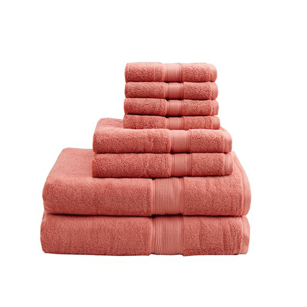 100% Cotton 8 Piece Antimicrobial Towel Set Coral Cotton