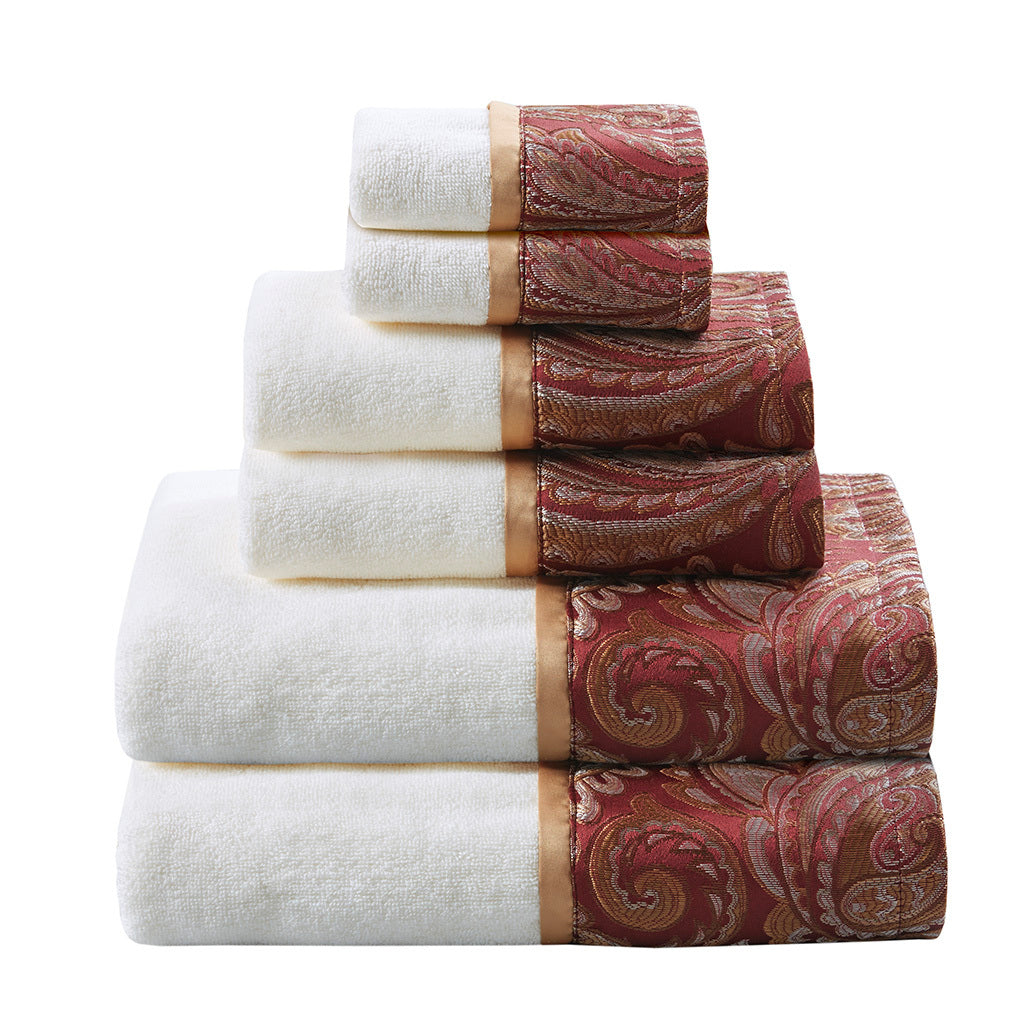 6 Piece Jacquard Towel Set Burgundy Cotton