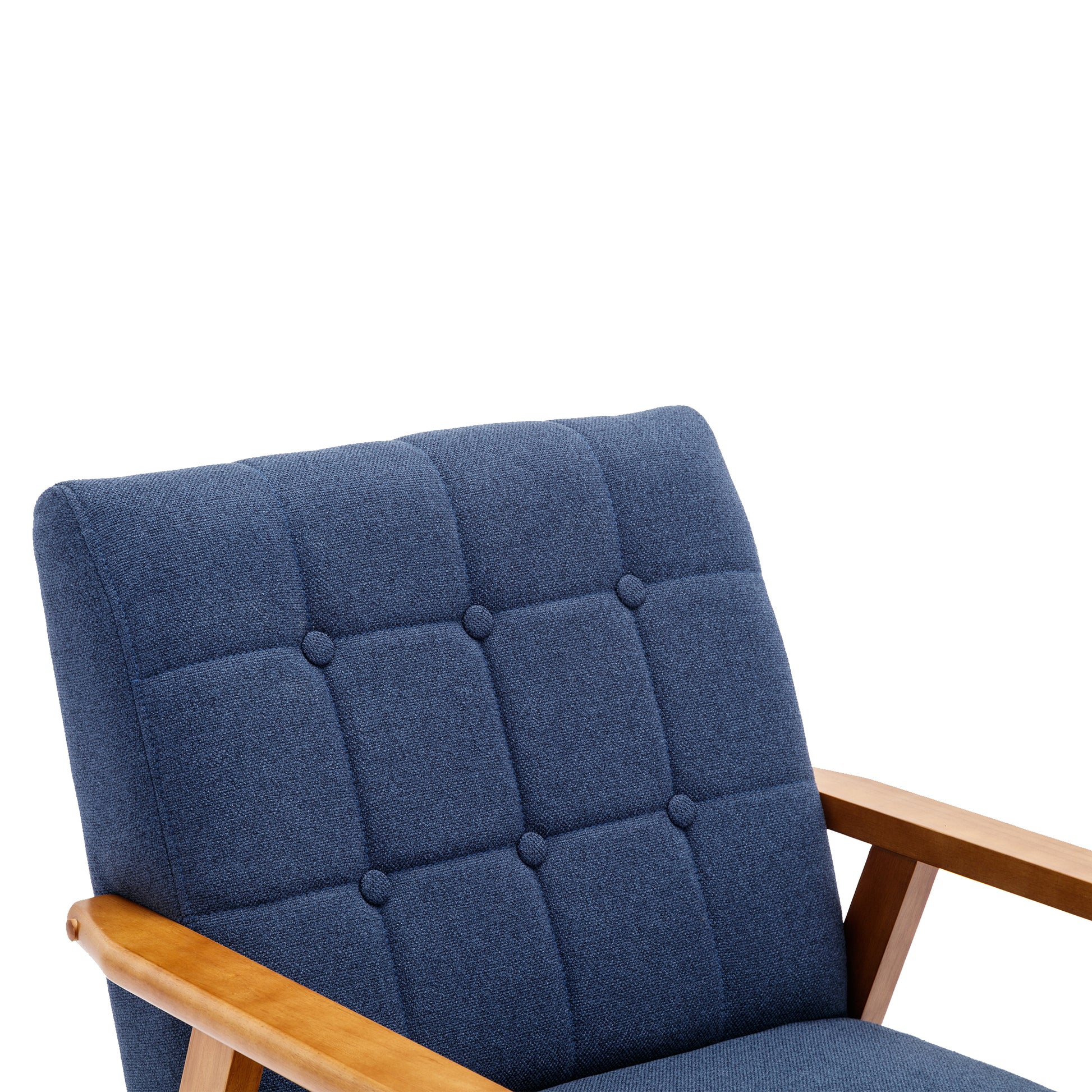 Leisure Chair With Solid Wood Armrest And Feet, Mid Century Modern Accent Chair, For Living Room Bedroom Studio Chair Navy Linen