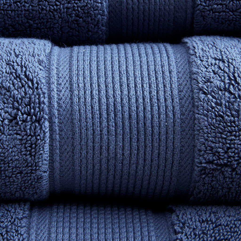 100% Cotton 8 Piece Antimicrobial Towel Set Dark Blue Cotton