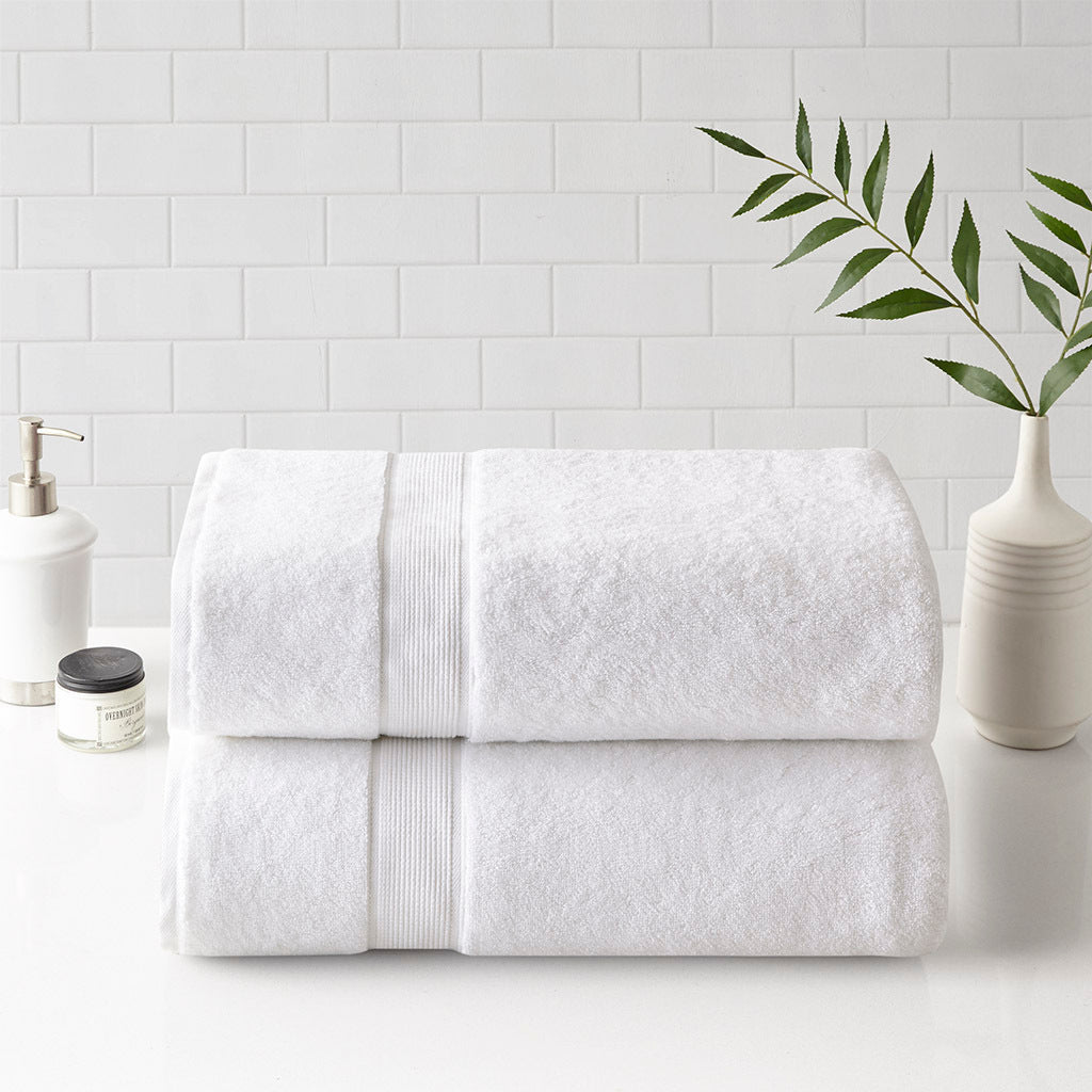 100% Cotton Bath Sheet Antimicrobial 2 Piece Set White Cotton