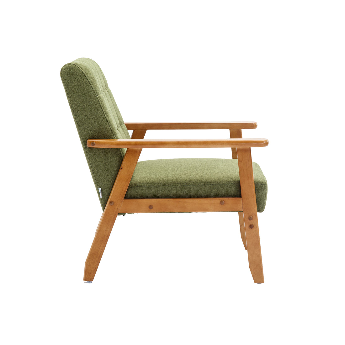 Leisure Chair With Solid Wood Armrest And Feet, Mid Century Modern Accent Chair, For Living Room Bedroom Studio Chair Green Linen