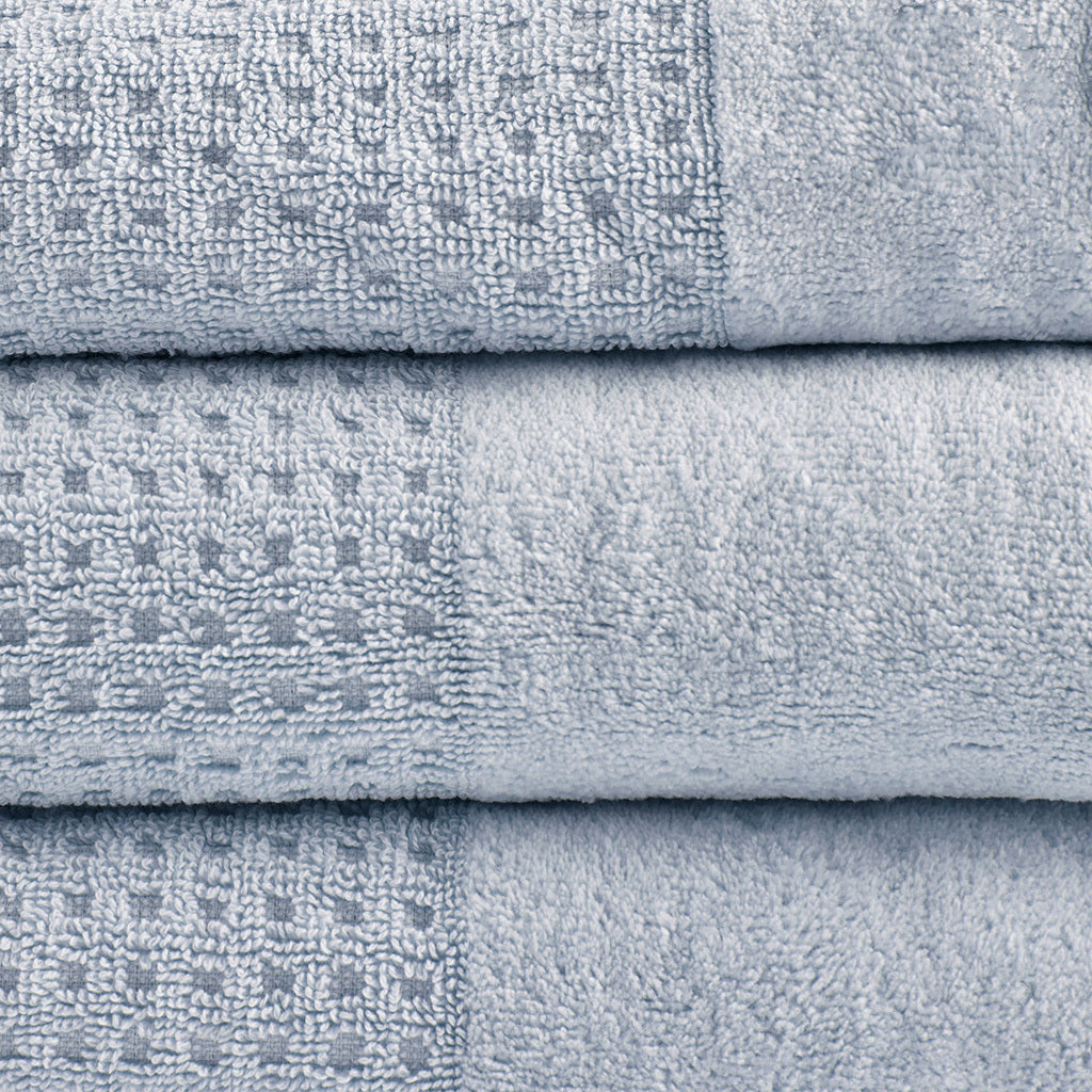 Cotton Waffle Jacquard Antimicrobial Bath Towel 6 Piece Set Blue Cotton