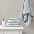 Cotton Waffle Jacquard Antimicrobial Bath Towel 6 Piece Set Blue Cotton