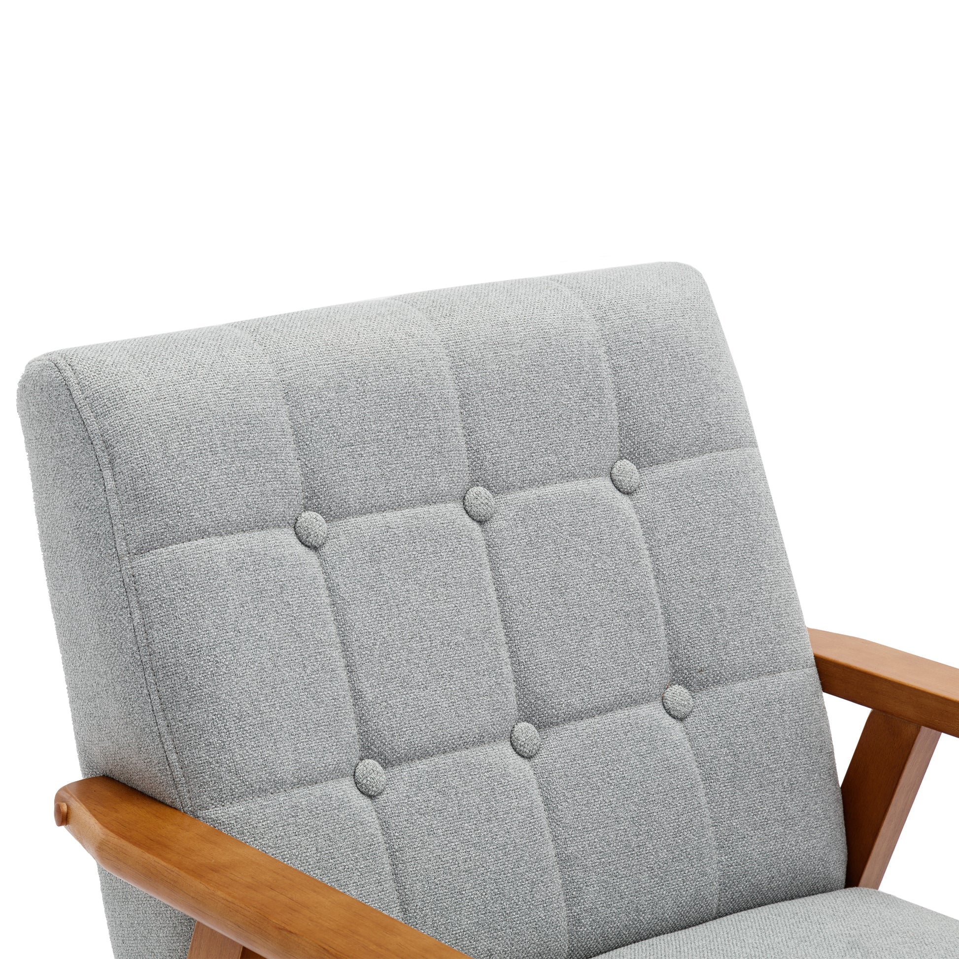 Leisure Chair With Solid Wood Armrest And Feet, Mid Century Modern Accent Chair, For Living Room Bedroom Studio Chair Light Gray Linen