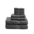 100% Cotton 8 Piece Antimicrobial Towel Set Grey Cotton