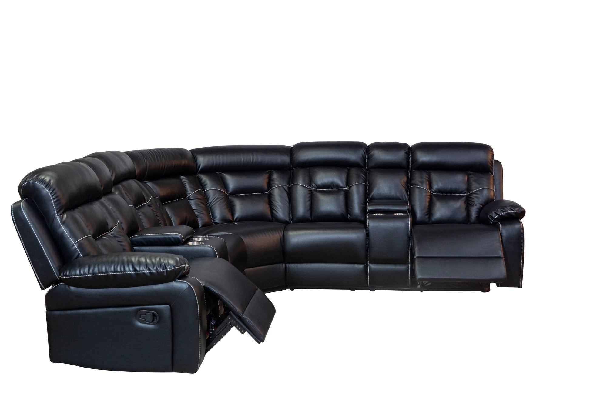 Manual Reclining Sofa Faux Leather Sofa Set Black Black Pu 5 Seat